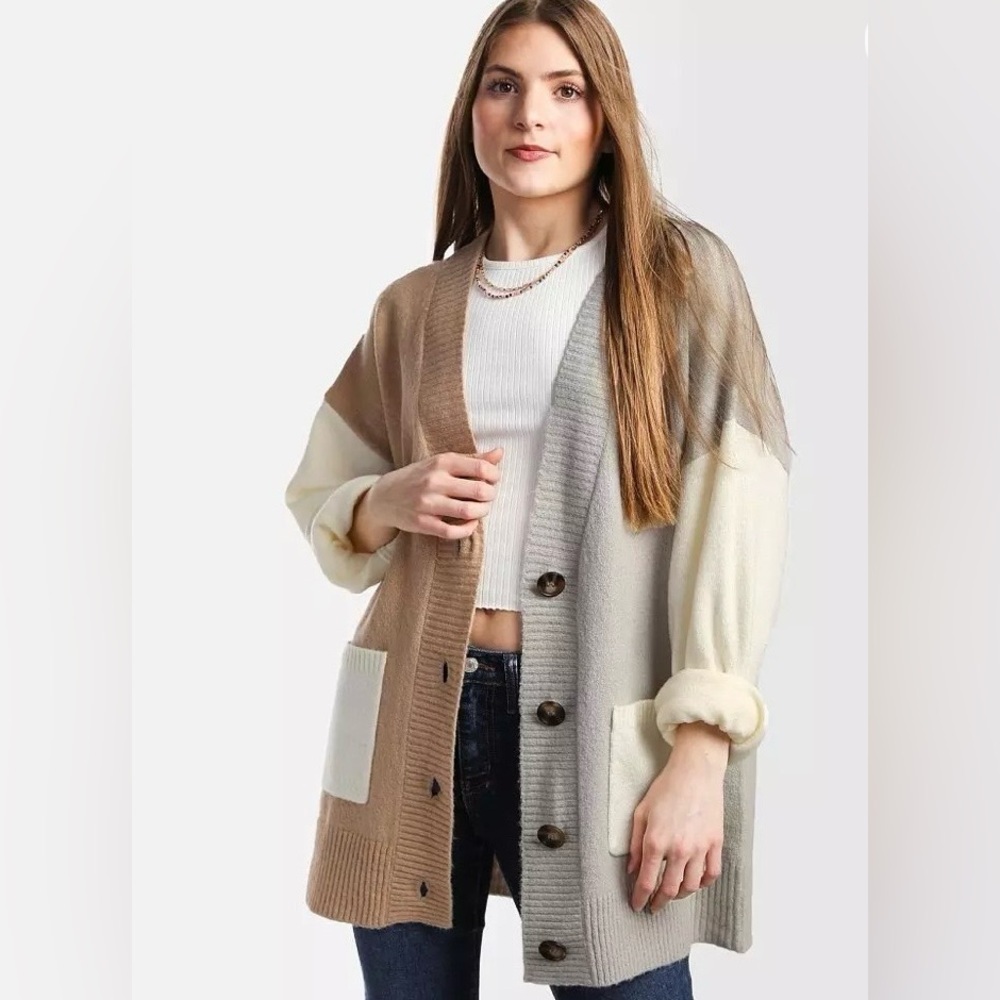 Buckle - BKE - Color Block Slouchy Cardigan Sweater - Size XL